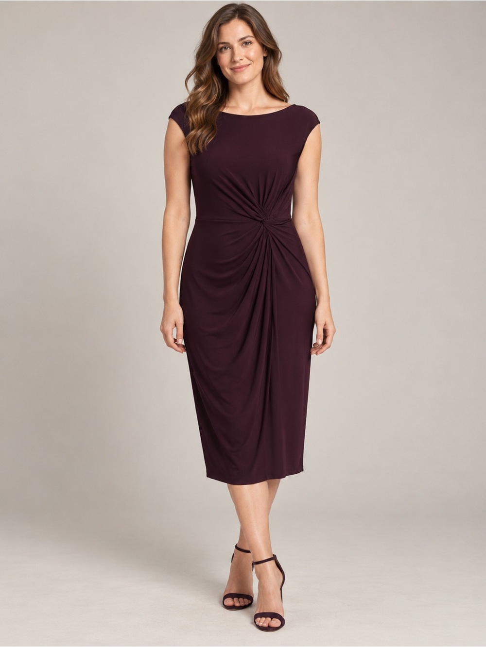 Lauren Ralph Lauren Plum Twist-Front Midi Dress